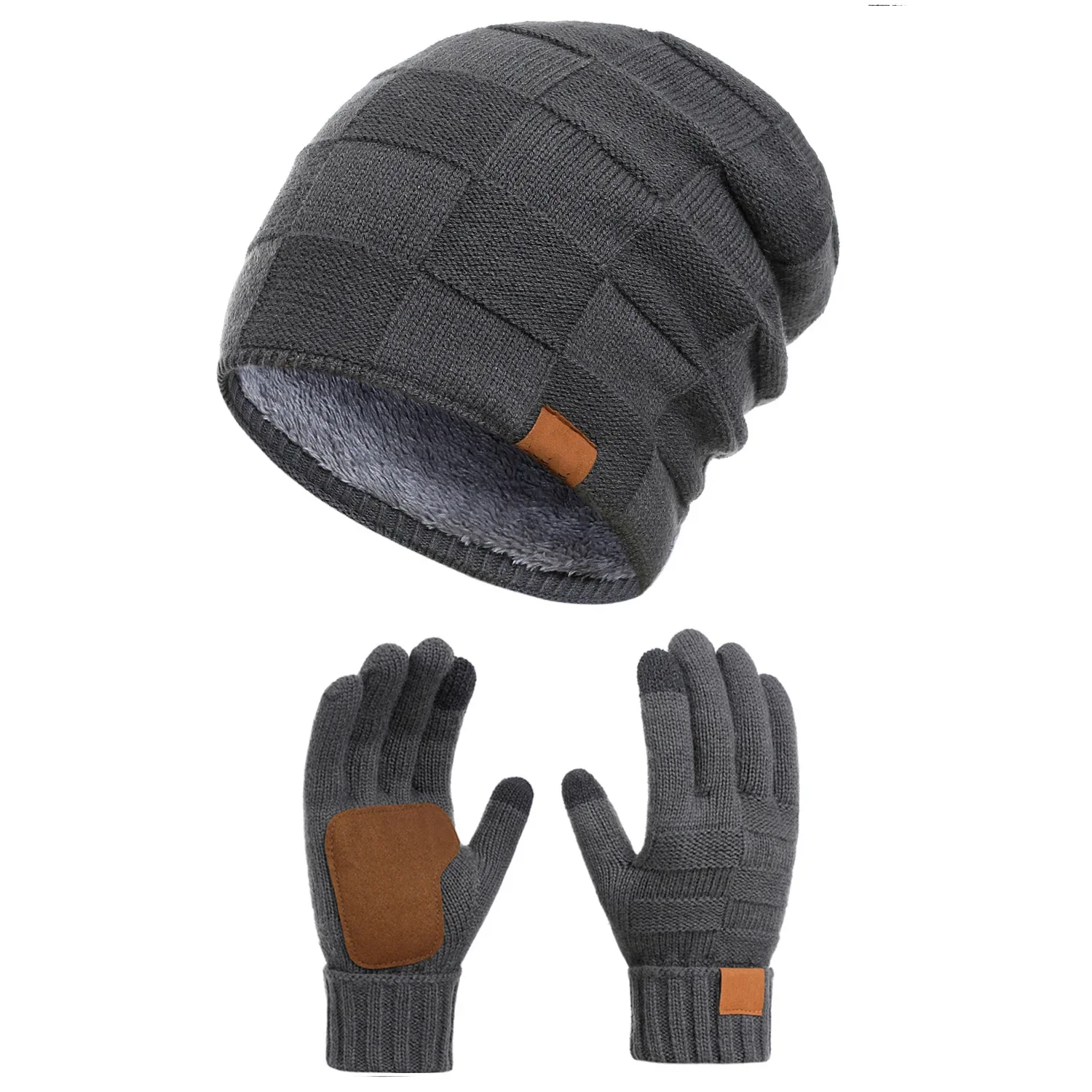 Winter Knitted Hat Scarf Gloves 2 Piece Set with Touch Screen Fingertips for Men Women Adults