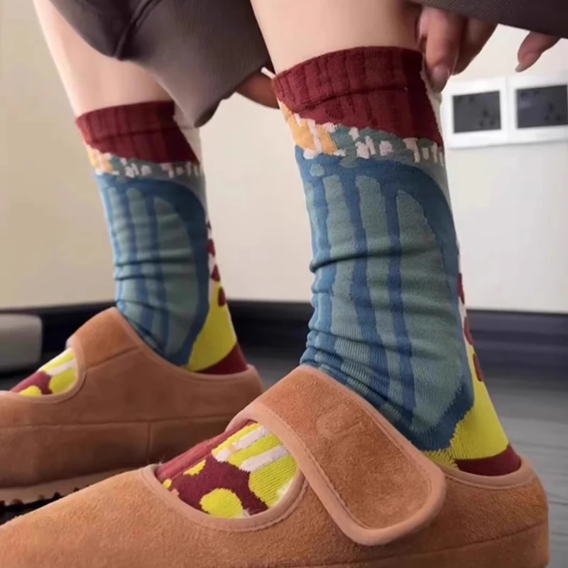 1/3 Paar Damen-Mid-Tube-Socken mit Blumenmuster, modischer koreanischer Retro-Stil, weiche und bequeme Freizeitsocken für alle Jahreszeiten – Detail 5
