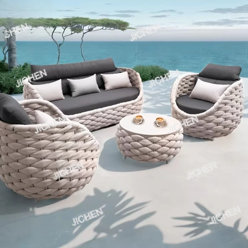 Contemporary Garden Sofa Set Rope Outdoor Furniture Rattan Outdoor Furniture Braided Rope Outdoor Furniture