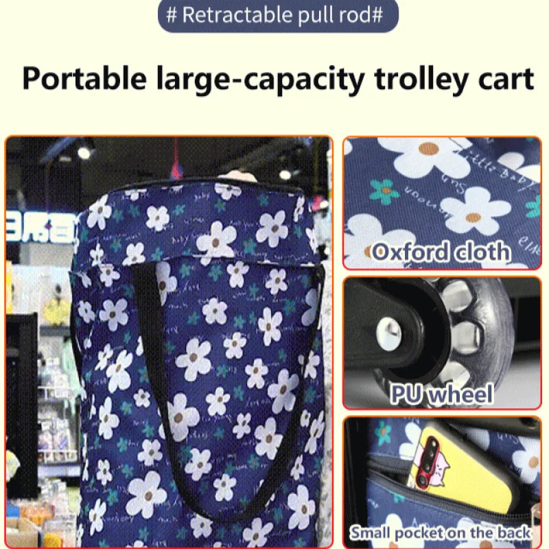 With wheels trolley shopping bag supermarket grocery cart small trolley shopping cart portable large capacity trolley handcart