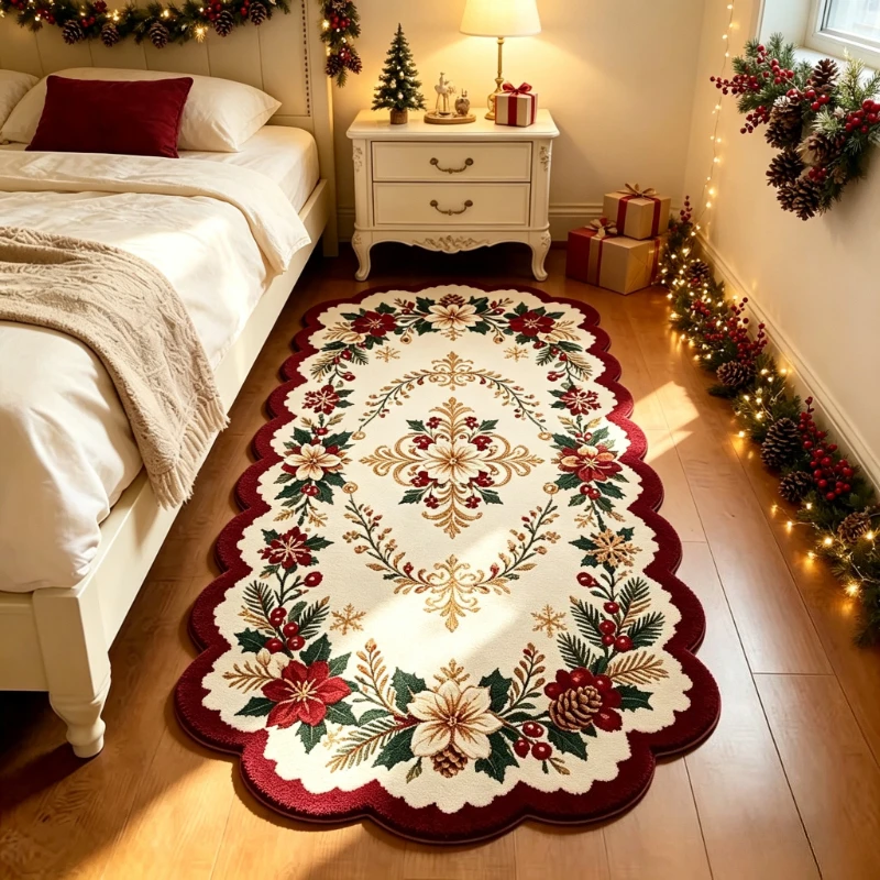 Christmas Themed Carpets for Living Room Irregular Shape Bedroom Decor Carpet Fluffy Soft Bedside Plush Rug Home Thick Floor Mat