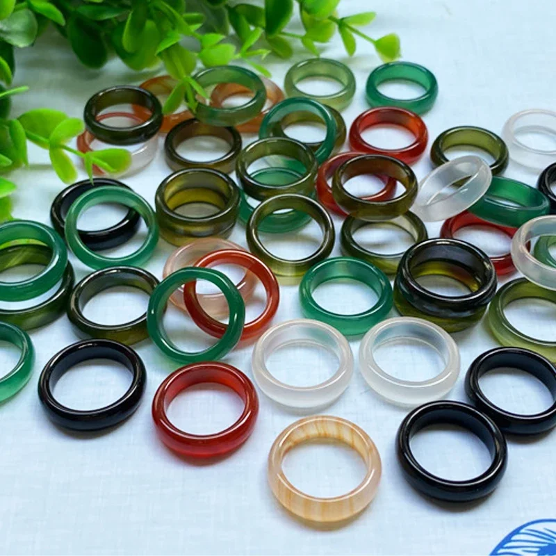 Girls Fashion HipHop Party Wedding Agate Ring Vintage Colorful Round Natural Stone For Women Unisex Finger Rings Charms Jewelry