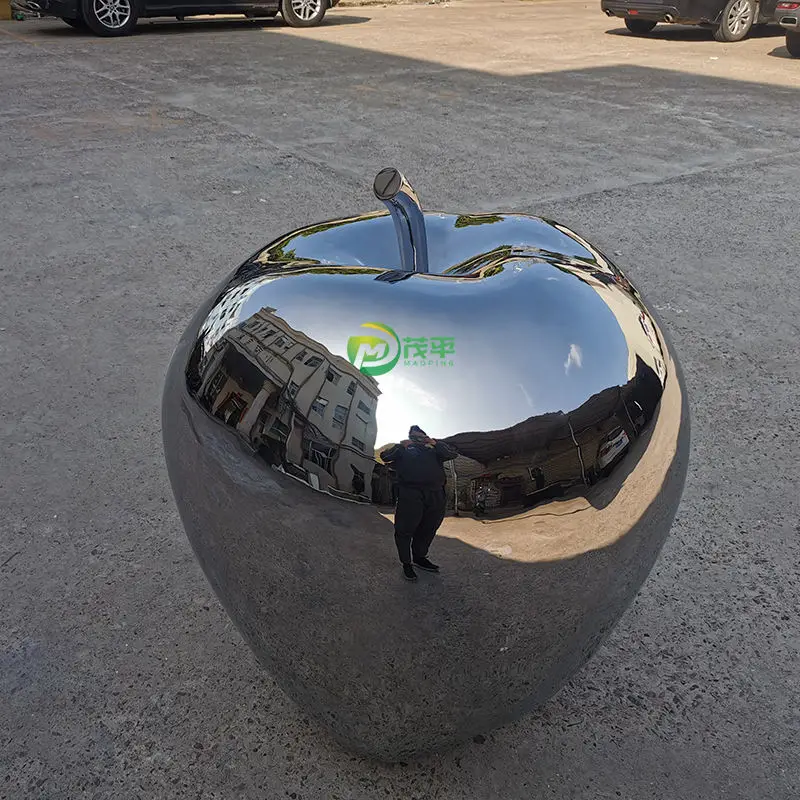 Public Fiberglass Modern Outdoor Garden Structure Metal Art Abstract Stainless Steel Large Apple Sculpture