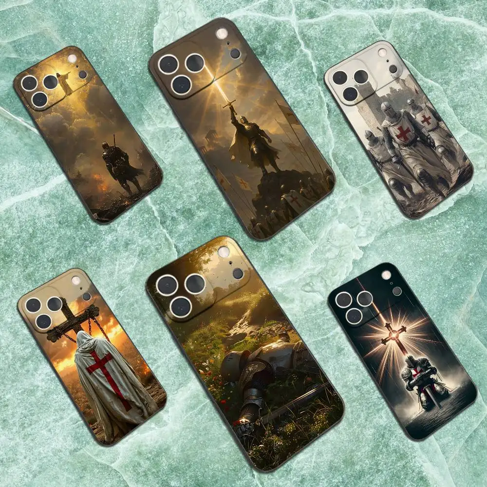 

Crusaders Templar Knight Phone Case For iPhone 17,16,15,14,13,12,11 Plus,Pro Max,XS,X,XR,SE,Mini,8,7,Soft Silicone Black Cover