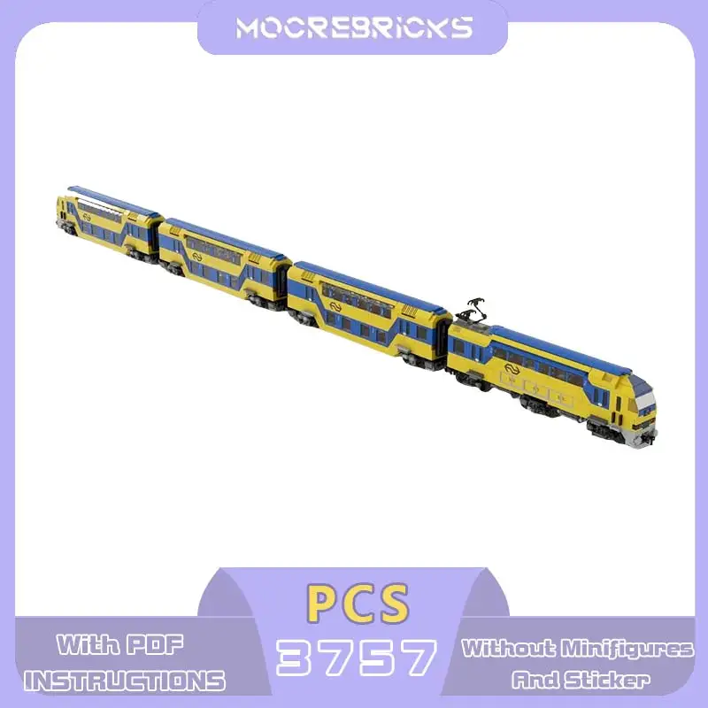 MOC Dutch DDZ Double Decker Passenger Train Carriage Building Blocks City Railway Express Extension Vehicle Bricks Toys Gift