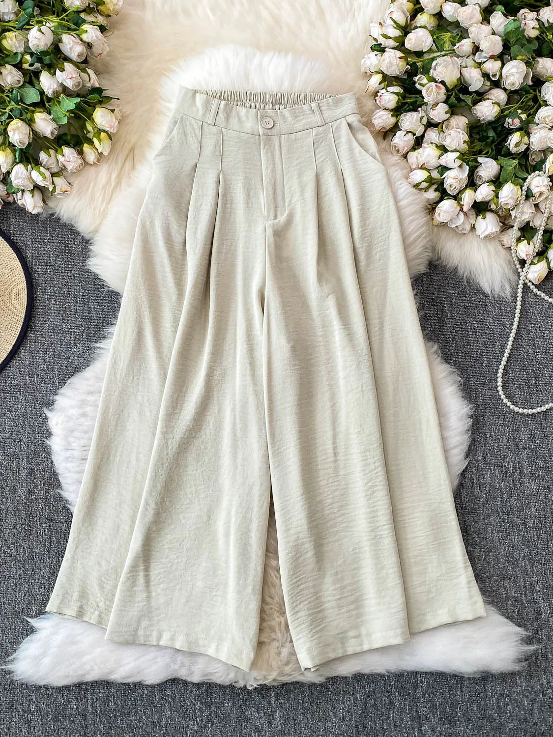 Hohe Taille Bla Breite Bein Hosen frauen Sommer Casual Anzug Lose Vielseitig Gefaltete Lange Hosen Pendeln Sle Koreanische Faion