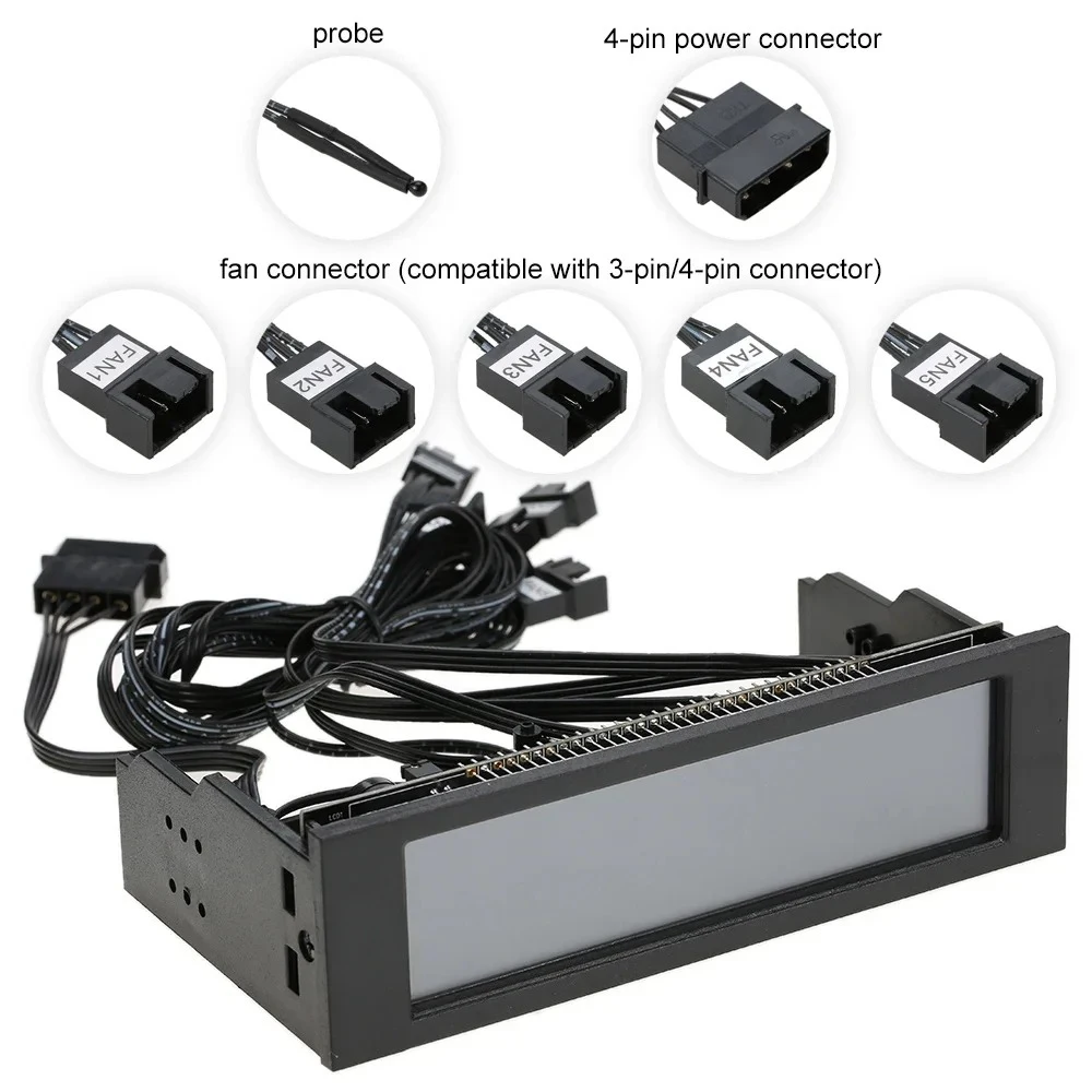 5.25'' 5 Channel Touchscreen Computer Case Cooling Fan Controller Temperature Monitor Automatic Speed Control Cooler LCD Panel