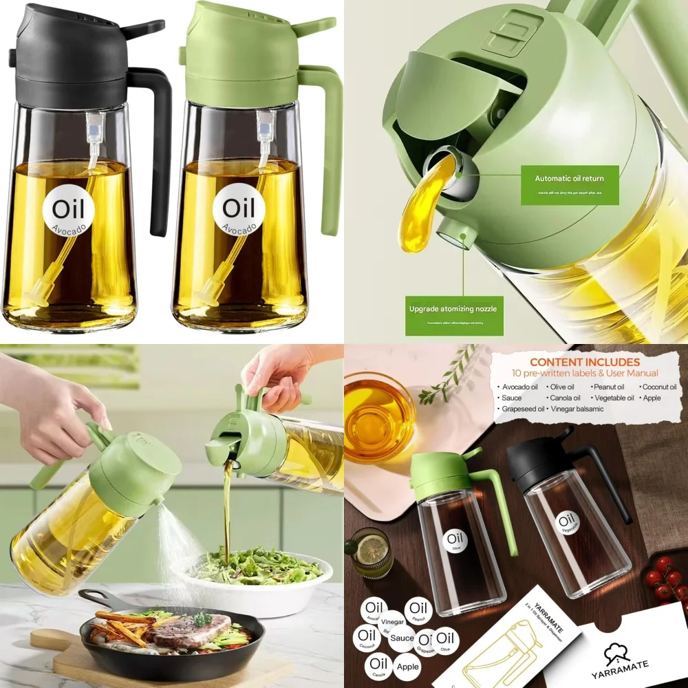 

Oil Bottles2 in 1 Oil Dispenser and Sprayer 16 oz Glass Bottle Food Grade for Kitchen Cooking and BBQ Grilling Olive Oil Sprayer