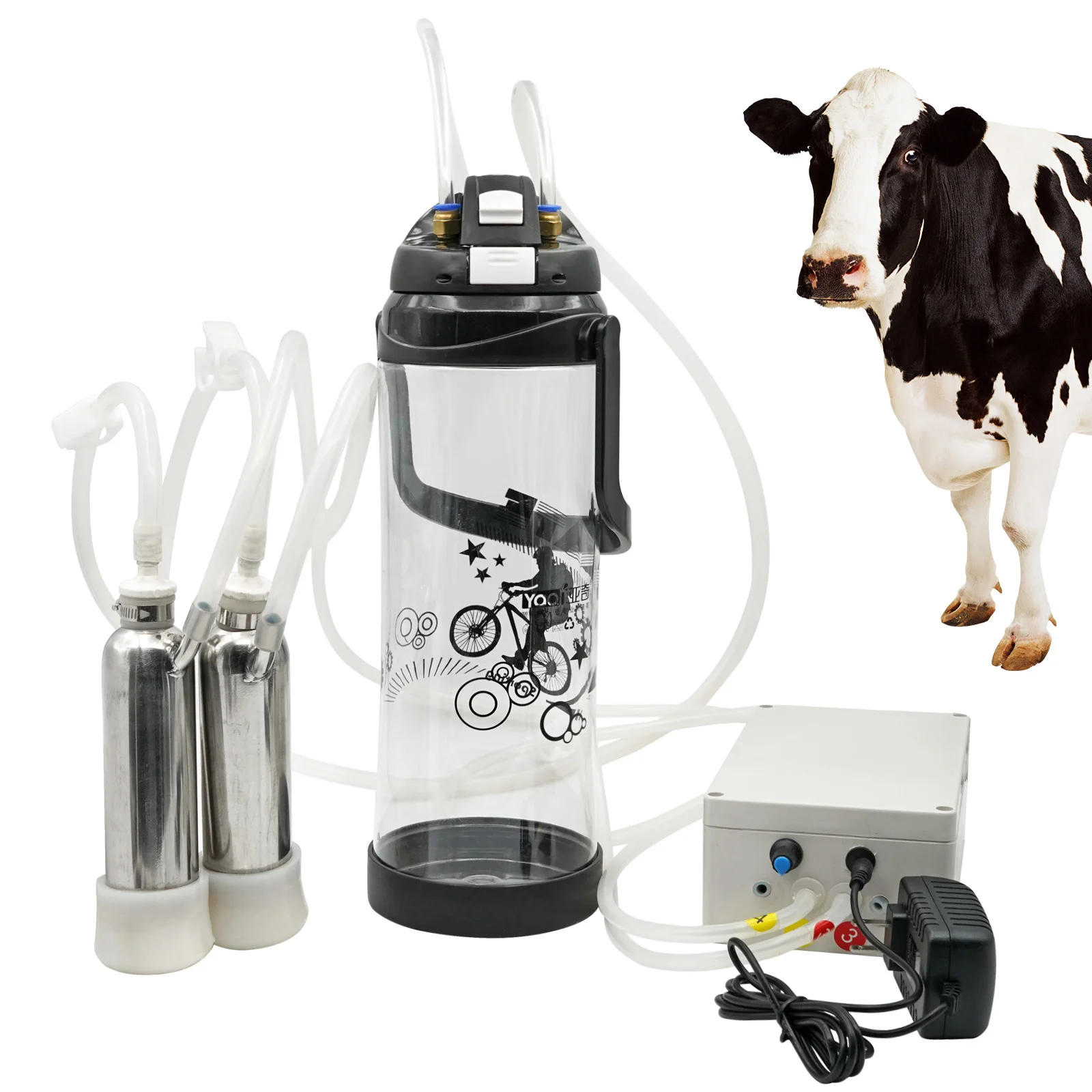 3L Pulsating Cow Milking Machine Portable Double Head Goat Sheep Milking Machine Pulsating Vacuum Pump Milker for Farm Animals
