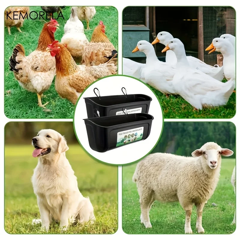 KEMORELA 2PCS Hanging Feeder for Goats Ducks Chickens Small Pet Food Basin Fence Goose Drinking Trough with Clip