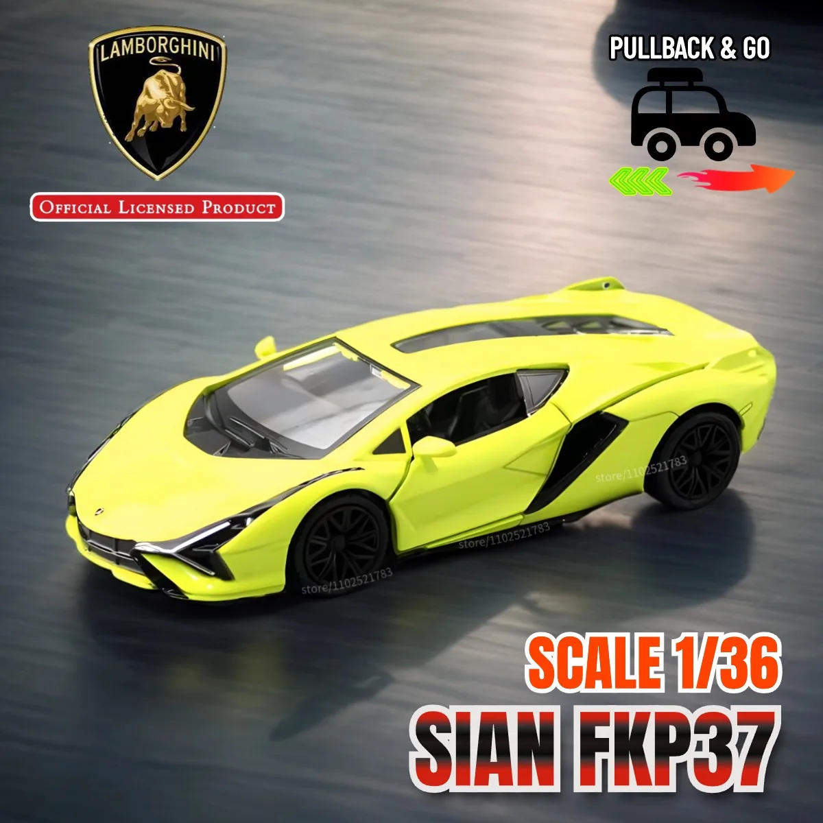 

Lamborghini Sian FKP37 1:36 Scale Pullback Toy Car Model Official Licensed Alloy Diecast Vehicle Replica Xmas Gift Kid Boy Toy