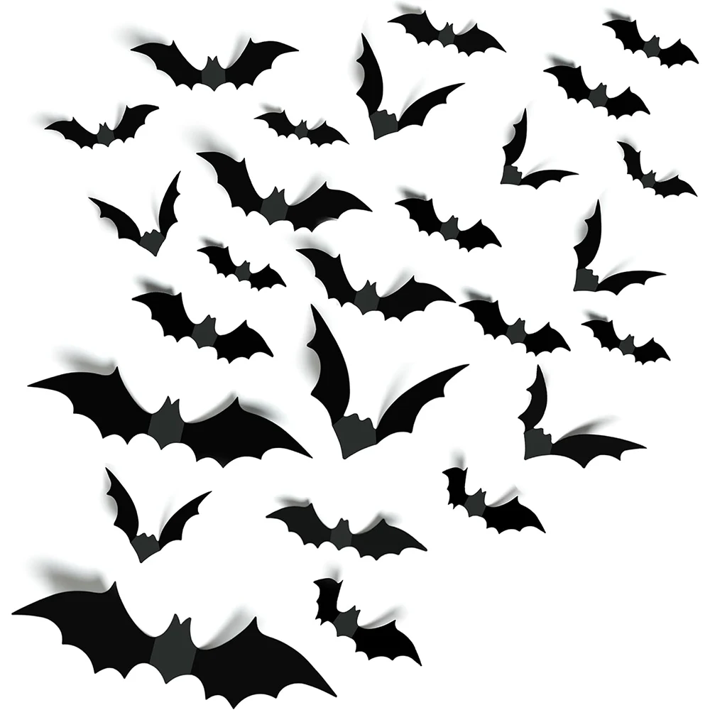 72/48/24/12Pcs 3D Bats Wall Stickers DIY Black Scary Bat Wall Decor for Halloween Party Stickers Supplies Home Decals Decoration