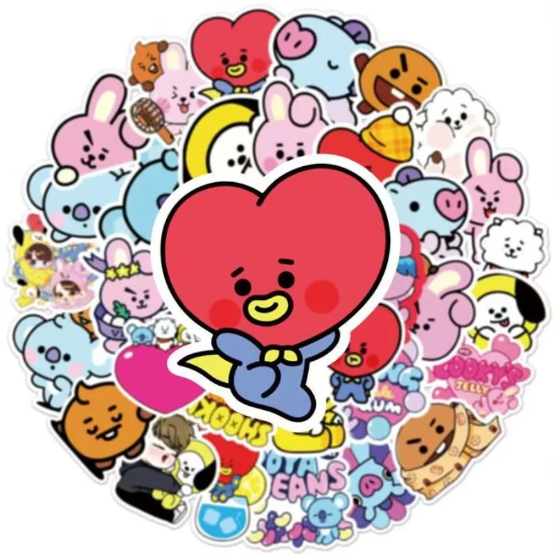

Наклейки BT21 Koya RJ Shooky Man Chimmy Tata Cooky: Мультяшные, креативные, водонепроницаемые, милые, для подарков