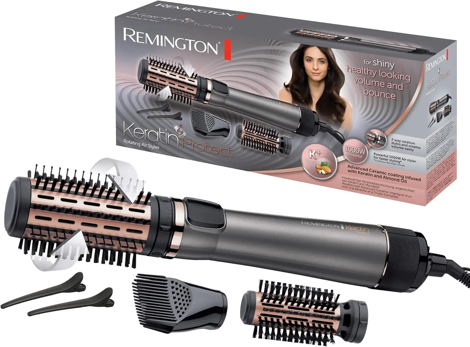Remington Warmluftbrush rotierend [automatic] Keratin Protect (ink. 3 Aufsätze: 2