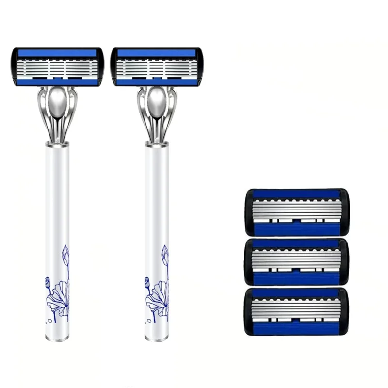 12-Blade Manual Razor For Men Six-Layer Replaceable Heads Old-Style Stainless Steel Blades Do Not Hurt The Skin Easy To Carry ﻿