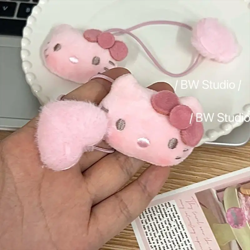 Hello Kitty Sanrio Plush Kawaii Cartoon Cute Cherry Blossom Pink Kitty Cat Hair Ball Rope Anime Plush Toy for Girl Birthday Gift