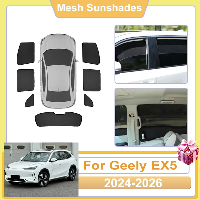 

For Geely EX5 Accessories Galaxy E5 2024 2025 2026 Car Front Rear Window Mesh Sun Shades Covers Anti UV Visors Sunshade Baffle
