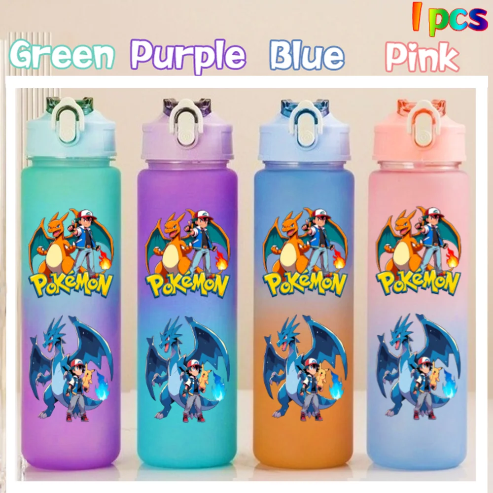 750ml for Poke mon Water Bottle Gradient Color Plastic Straw Cup Anime Peripheral Gourde Drinking Water Cup School Supplies Gift view 6