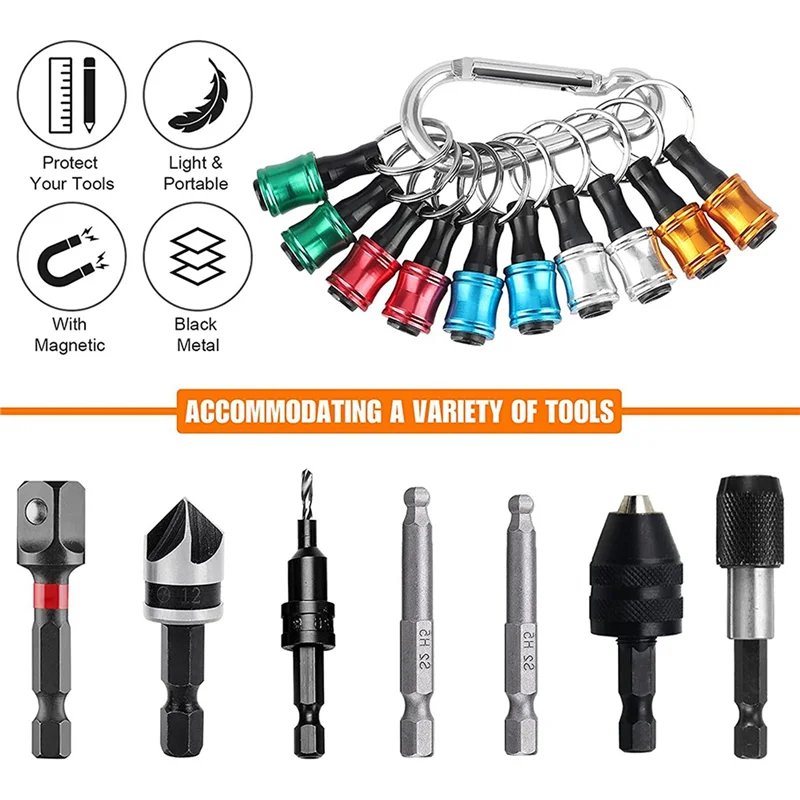 ABBY-30PCS 1/4Inch Hex Shank Screwdriver Bits Holder Extension Bar Keychain Screw Adapter Drill Change(5 Colors)