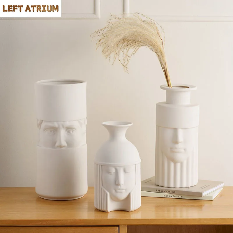 

Creative Warrior Head Statue Vase Ceramic Crafts Artificial Flowers Decorative Flower Arrangement Desk Decoration White Vases
