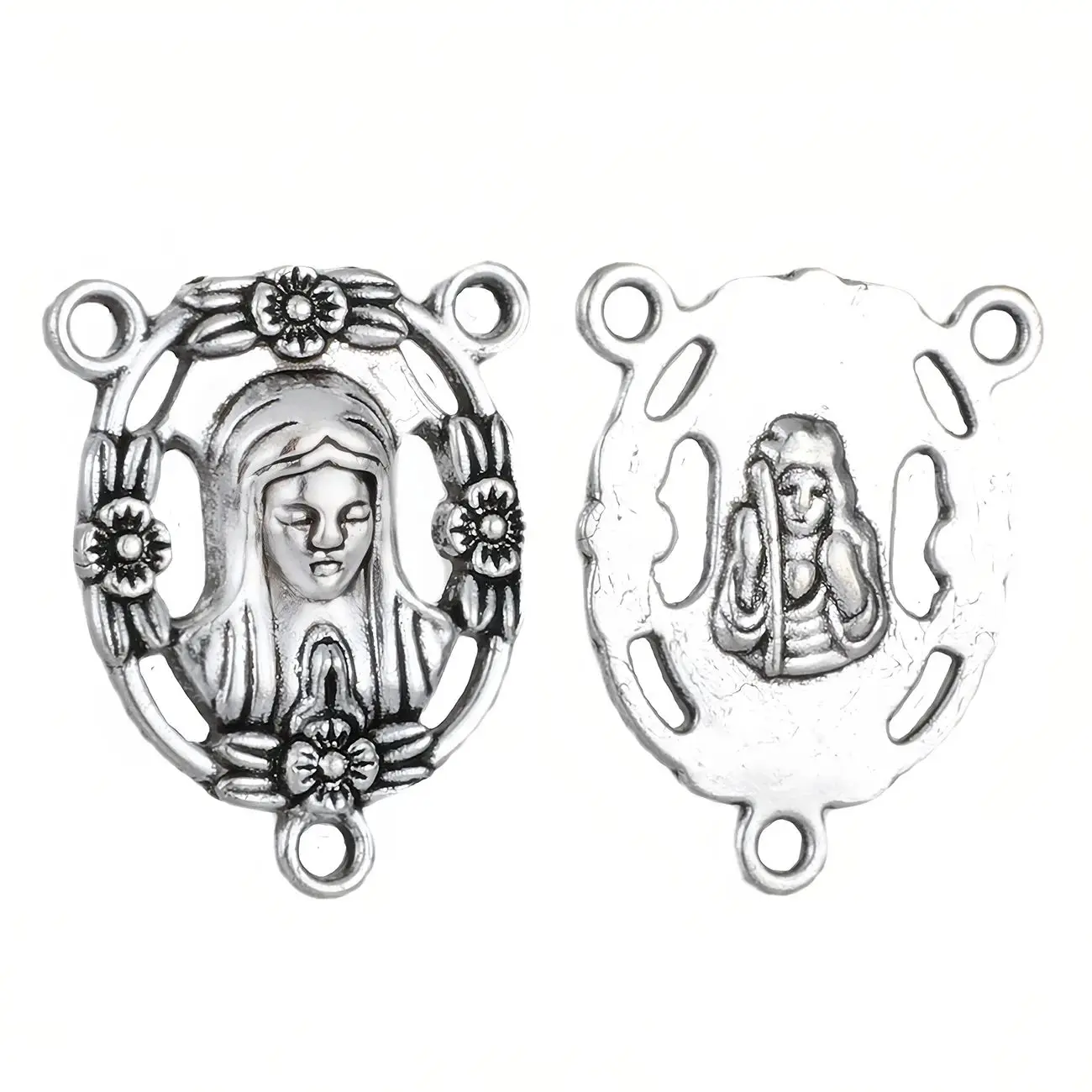 30Pcs Hollow Floral Virgin Mary Rosary Center Christian Our Lady Maria Centerpieces Connectors for DIY Jewelry Accessories