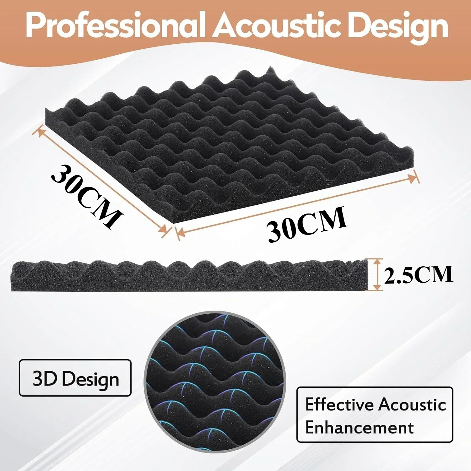 12-48PCS Self Adhesive Acoustic Panels Soundproof Wall Foam Tiles Noise Reducing for Home Studio Bedroom Sound Deadening