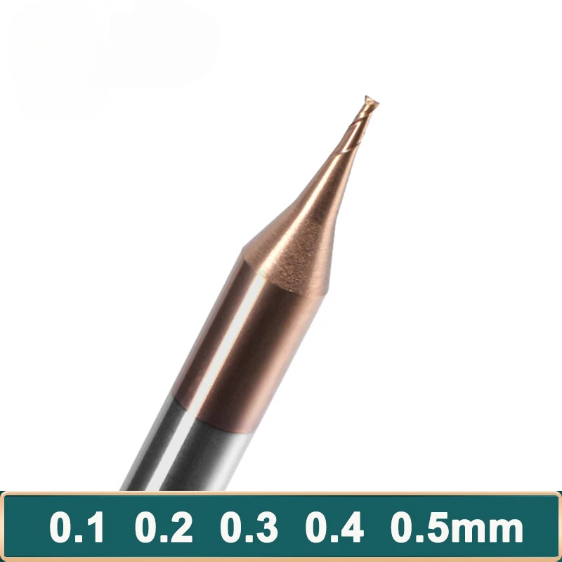 OUIO HRC55 0.1-0.9mm Micro Carbide End Mill 2 Flute TiAIN Micro Flat 4mm Shank Milling Cutter Carbide CNC Engraving Bit End Mill