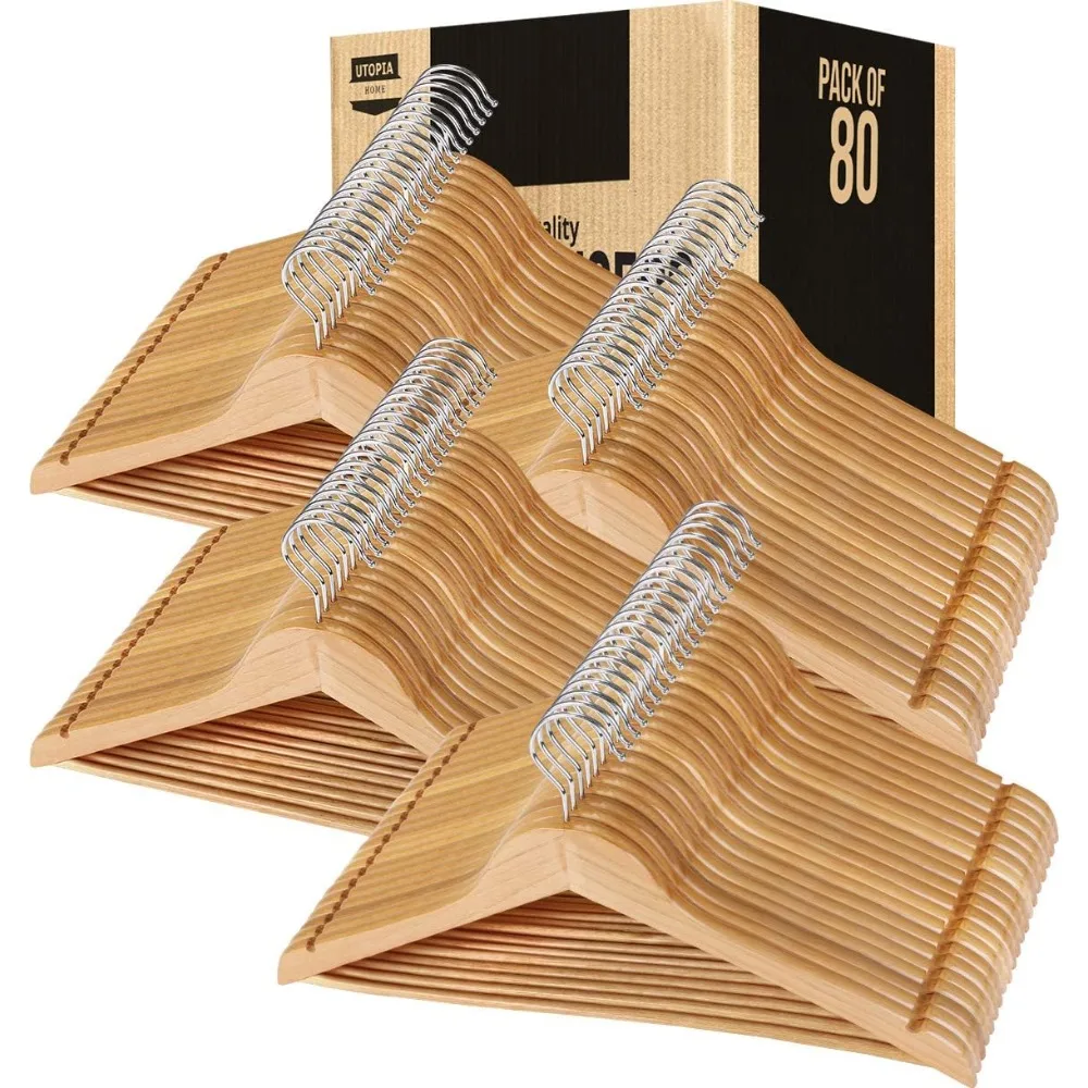 Utopia Home Premium Wooden Hangers 80 Pack - Durable & Slim Coat Hanger - Suit Hangers with 360-Degree Rotatable Hook