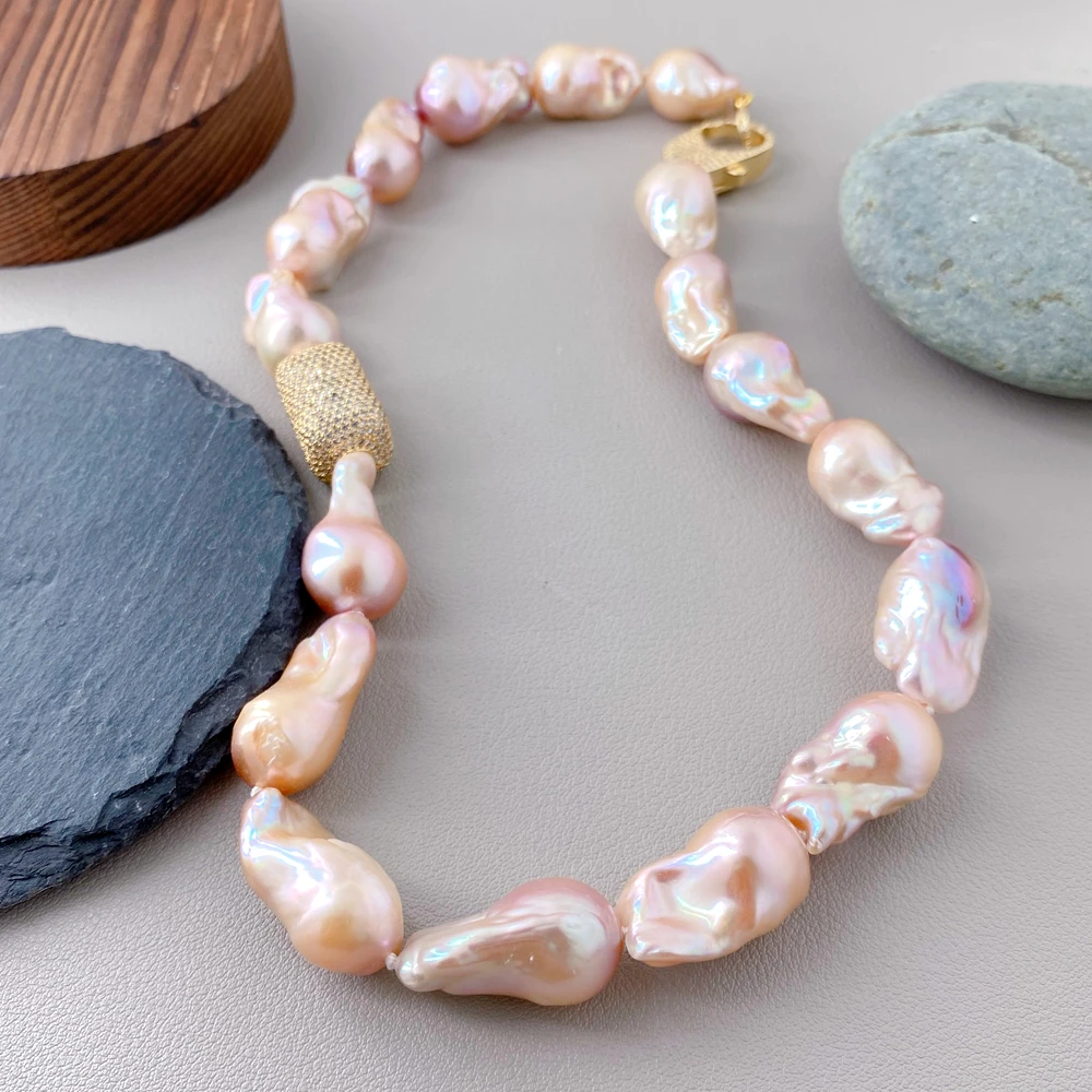 

yygem Natural 14x26mm Pink Baroque Pearl Chunky Collar Choker Necklace Wedding Party Jewelry
