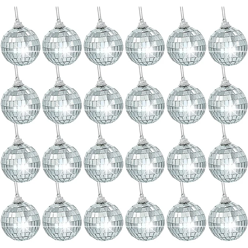 24 Pcs 2 Inches Disco Ball Ornaments Silver Mirror Balls For Christmas Tree Wedding Party Decoration