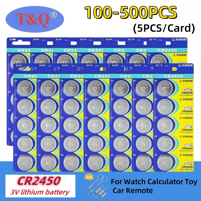 

100-500PCS CR2450 Button Cell Battery cr2450 3V Lithium Battery Coin Batteries for Watch Calculator Toy Car Remote