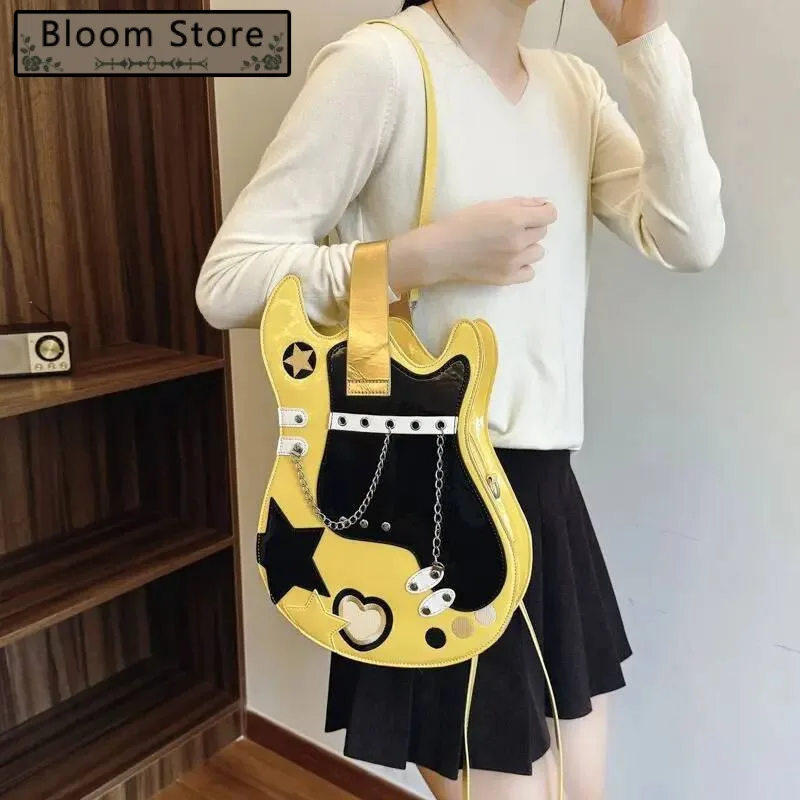 

Fashion All Match Vintage Star Chain Women's Handbags Contrast Color Patchwork Guitar Bag Y2k Aesthetic Shoulder Crossbody Bags