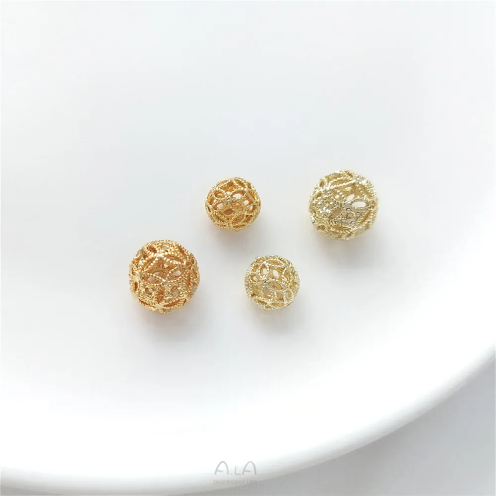 

14K light gold hollow flower ball rust ball separated bead flower shaped hanging bead handmade DIY pearl earring accessories
