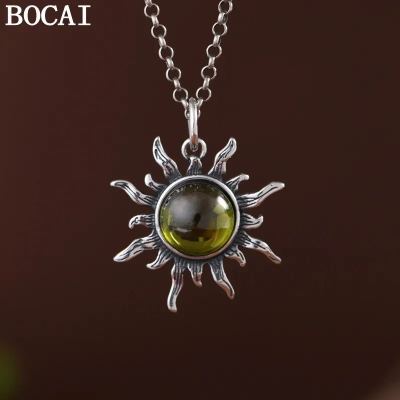 

Подвеска BOCAI S925 из стерлингового серебра с винтажным дизайном и циркониевыми вставками в форме солнца, подарок для мужчин и женщин