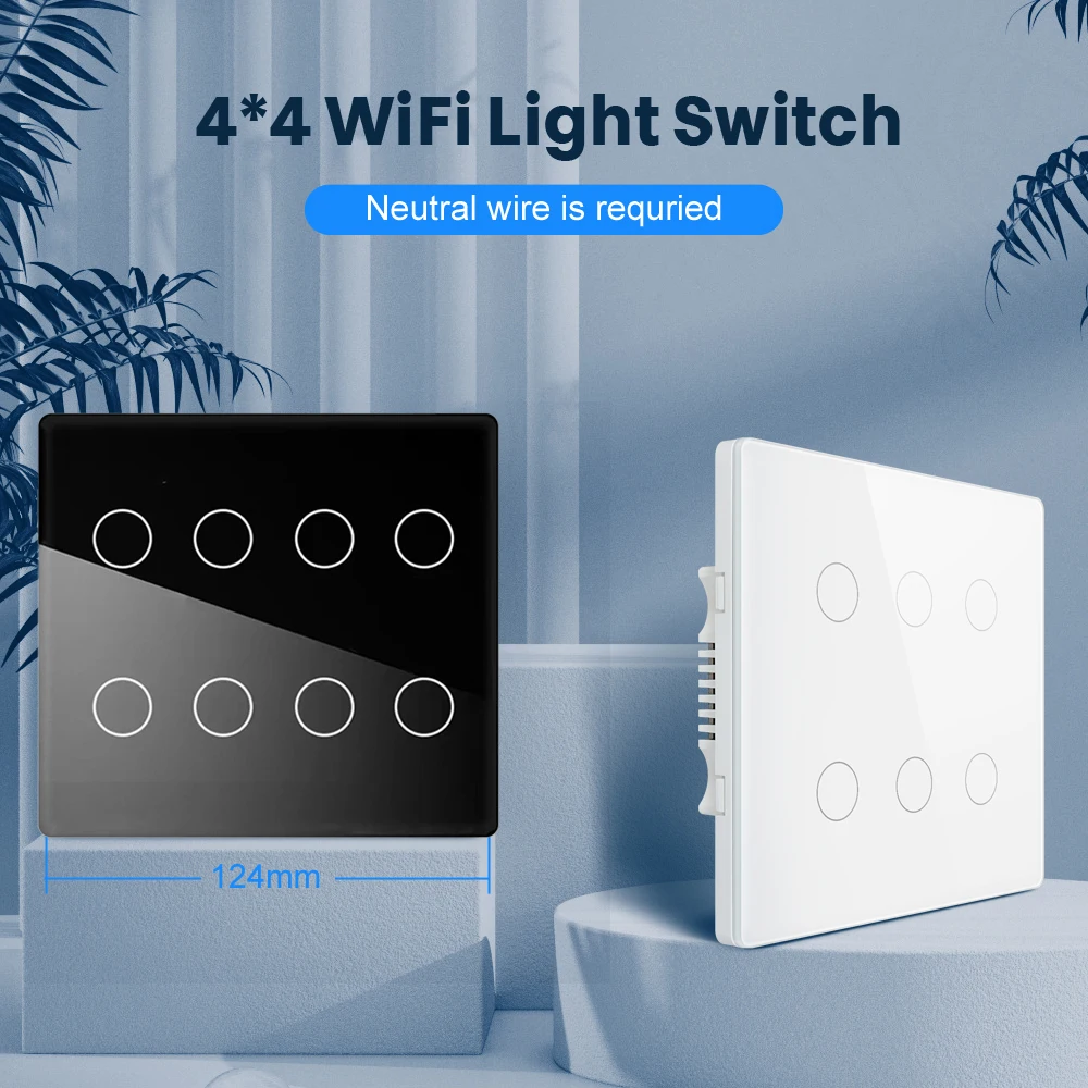 Shawader Tuya Brazil 4x4 Smart Life WiFi Wall Light Switch 4/6/8Gang Touch Sensor Glass Panel Remote Control Alexa Google Home