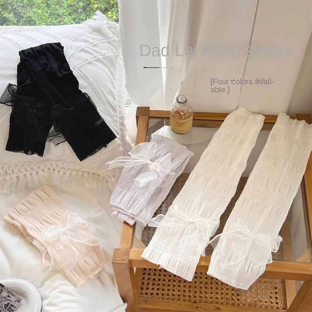 Summer Lace Bow-knot Ice Silk Arm Sleeves Breathable UV Protection Sunscreen Sleeve Ultrathin Ice Silk Long Gloves Cycling
