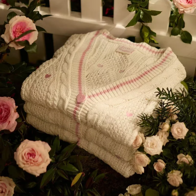 Cardigan tricoté en laine pour femme, pull polyvalent à manches longues, col en v, blanc, doux, automne hiver