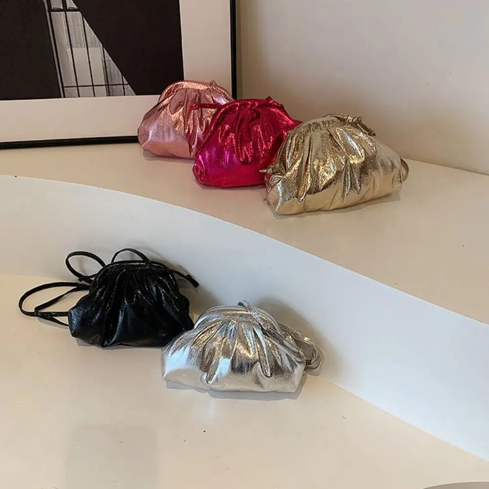 

Cute Leather Women Dinner Bag Solid Color Lipstick Bag Pleated Shell Bag Crossbody Bag Shoulder Bag Cloud Bag Ladies