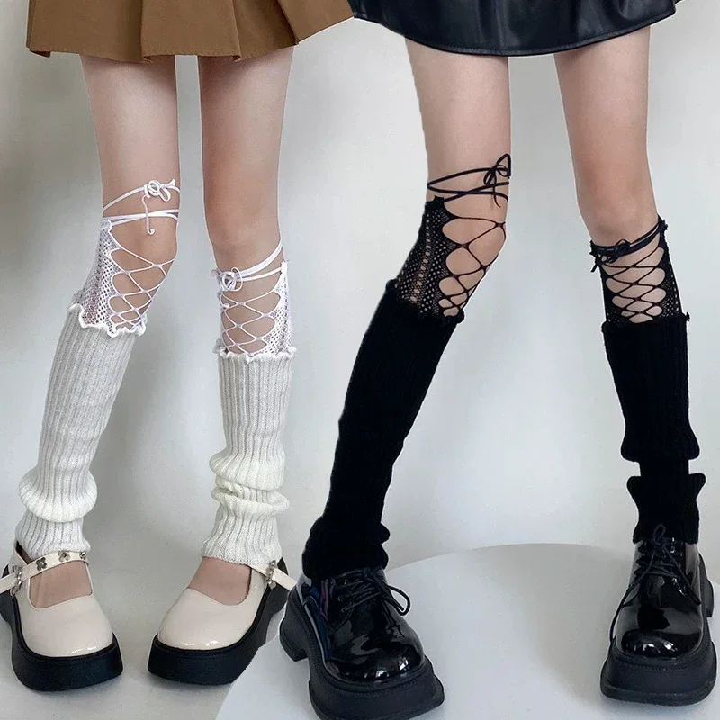 

Jk Tie Lace Fishnet Stockings Irregular Split-toe Calf Socks Women's Middle Tube Socks Straps Knitting Sexy Long Japanese Socks