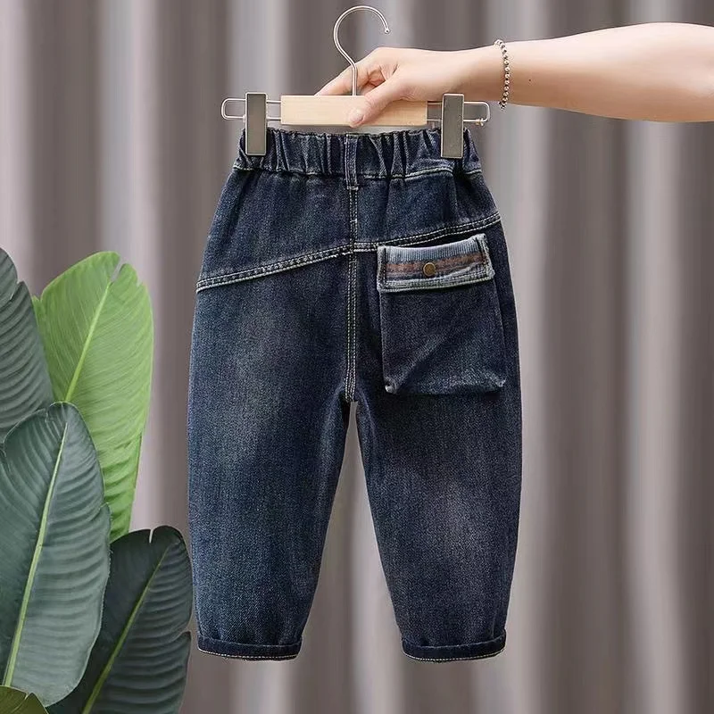 Kids Boys Spring And Autumn Pants 2024 New Children\'s Clothing Fashionable and Perforated Boys Baby Korean Fashion Jeans