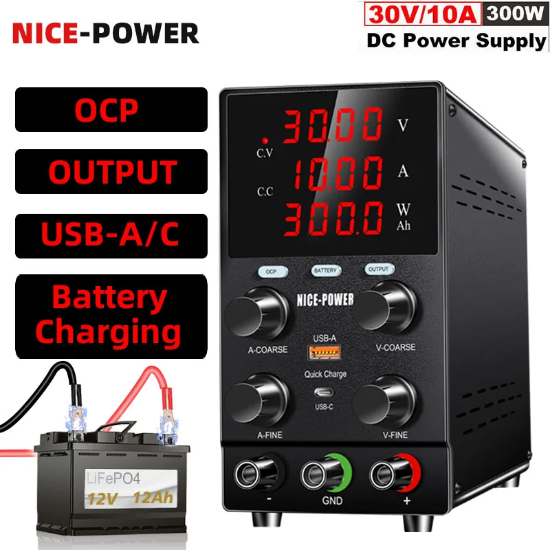 NICE-POWER DC Laboratory OCP Power Supply 30V 10A Adjustable Output Voltage Regulator Bench Switch Power Supply Battery Charging