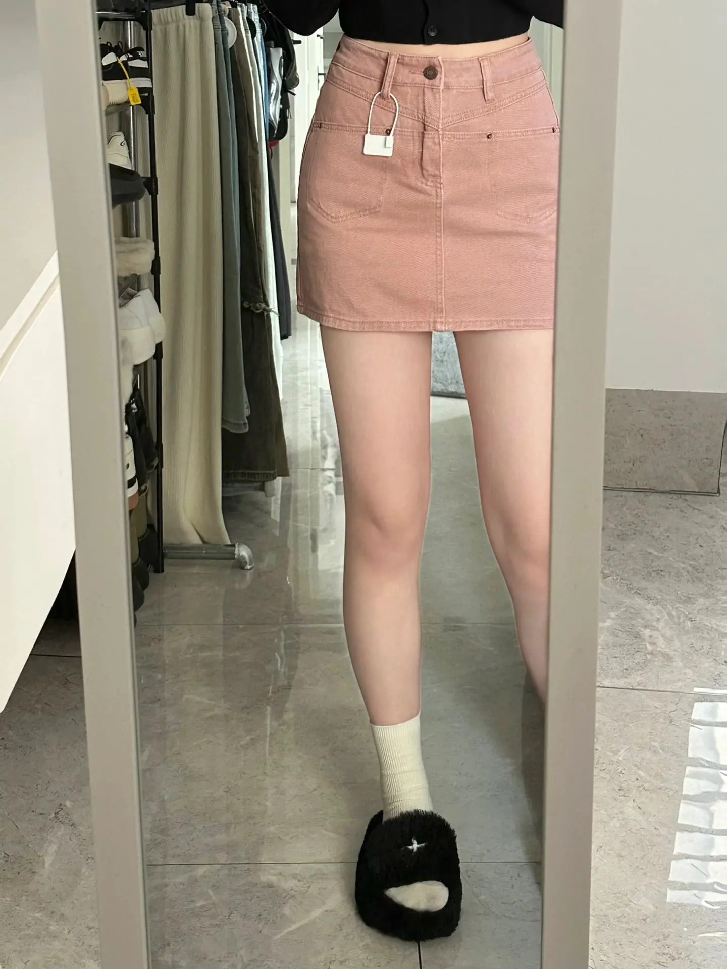 Roze denim ort rok dames zomer dunne hoge taille groot formaat afslankende heupbedekkende a-lijn f-lengte rokken