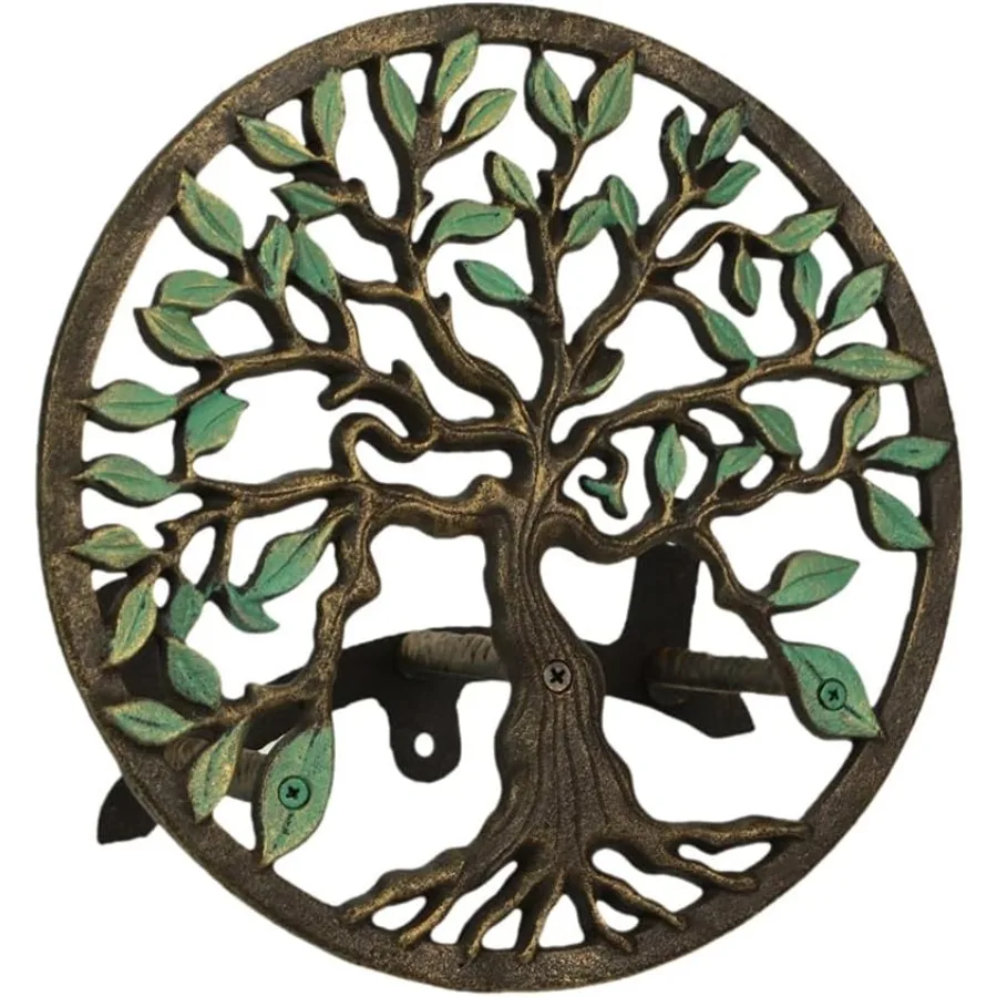 

Стильная вешалка для садового шланга на открытом воздухе с отделкой из зеленой бронзы, чугунный дизайн «Древо жизни», диаметр 12 дюймов, устойчивая к атмосферным воздействиям стена