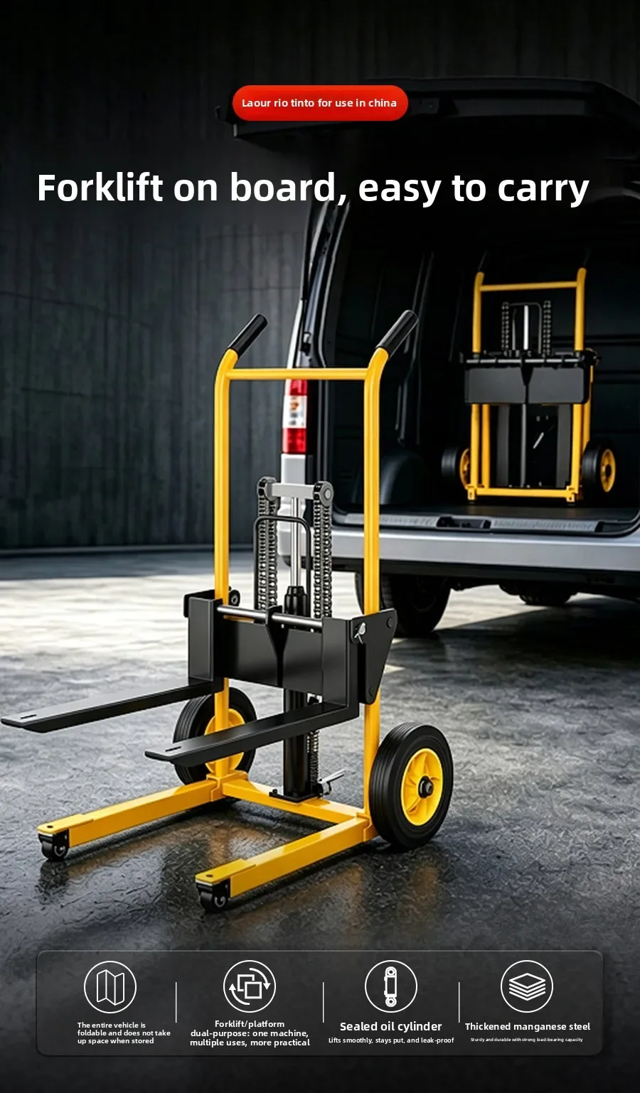 a-1  Miniature, Folding Manual Hydraulic Stacker Trolley Lightweight Small Lifting Handling Cart