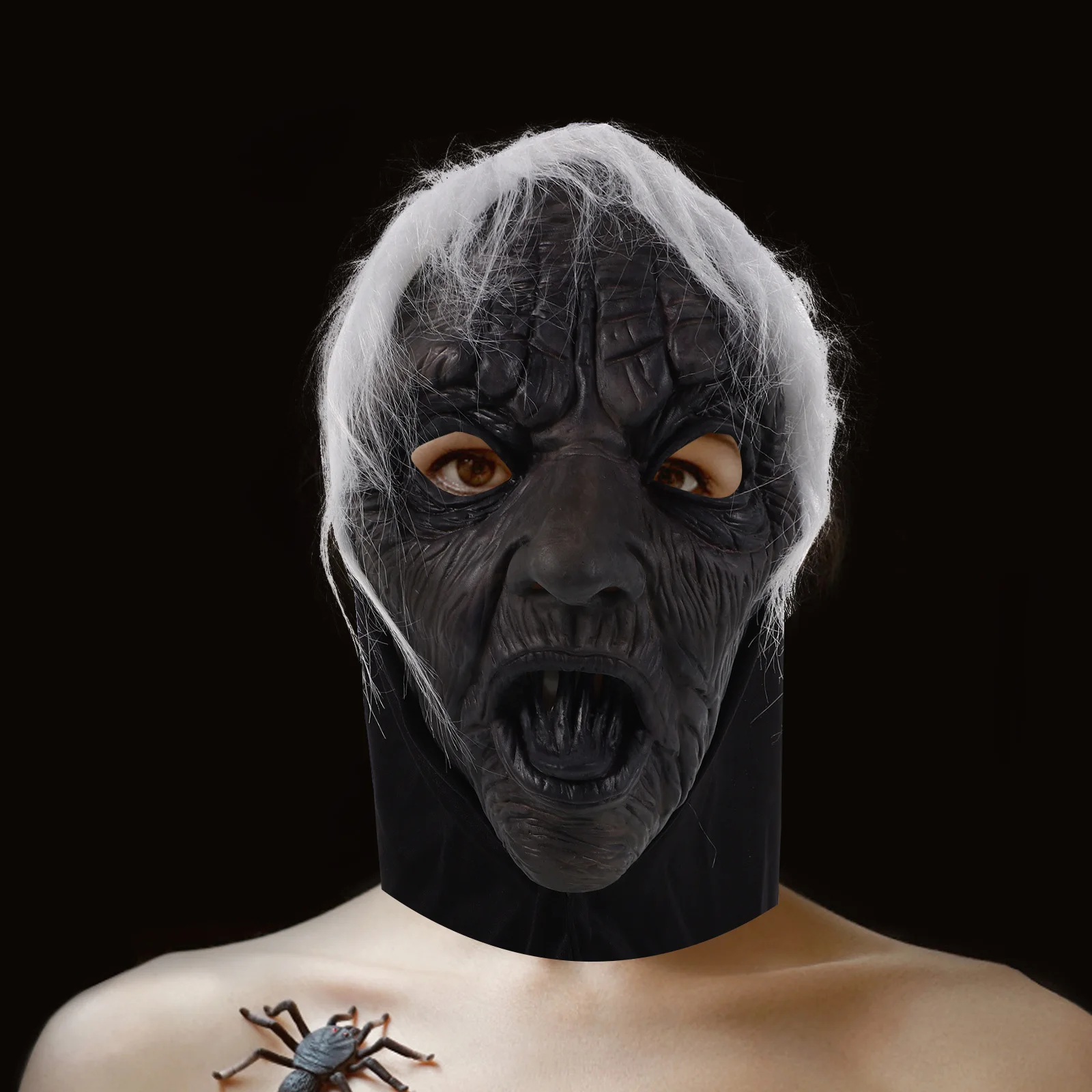 Masque de sorcière d'halloween, couverture faciale réaliste et effrayante pour vieille dame, accessoire de Costume pour adulte, déguisement de fête, Cosplay d'horreur, magicien