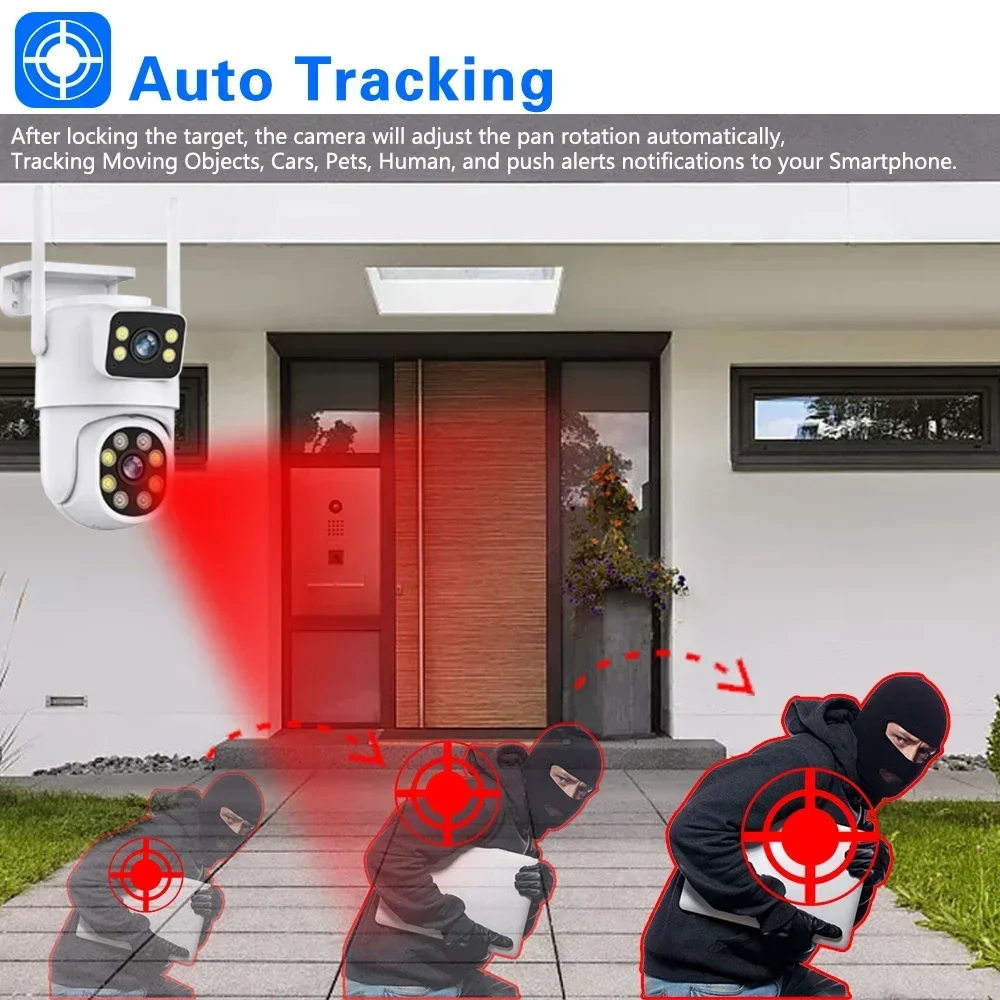 8MP Surveillance Camera WiFi Outdoor Waterproof Wireless Security Camera Dual Lens Security Protection IP Camera AI Track ICsee
