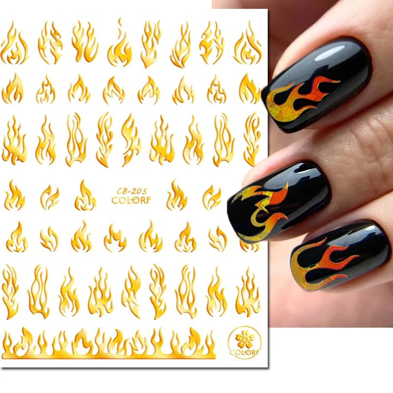 3d Nail Art Decals French Tips Black White Gold Silver Flames Adhesive Sliders Nail Stickers Decoration For Nail Manicure