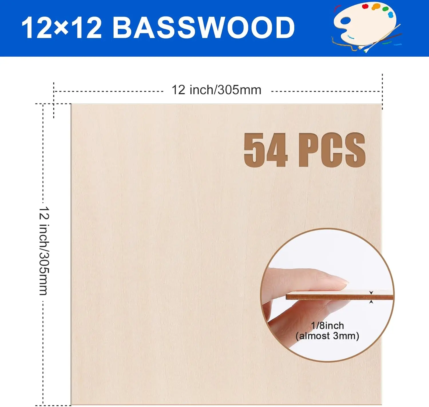 Pacote com 54 folhas de basswood de 12x12x1/8 polegadas para corte a laser, artesanato e modelos DIY