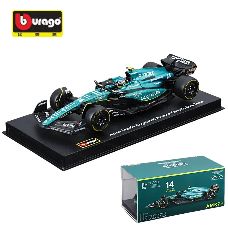 Burago 1:43 Aston Martin F1 AMR23 car Alonso simulation alloy model, children's collection of toys, for children's holiday gifts