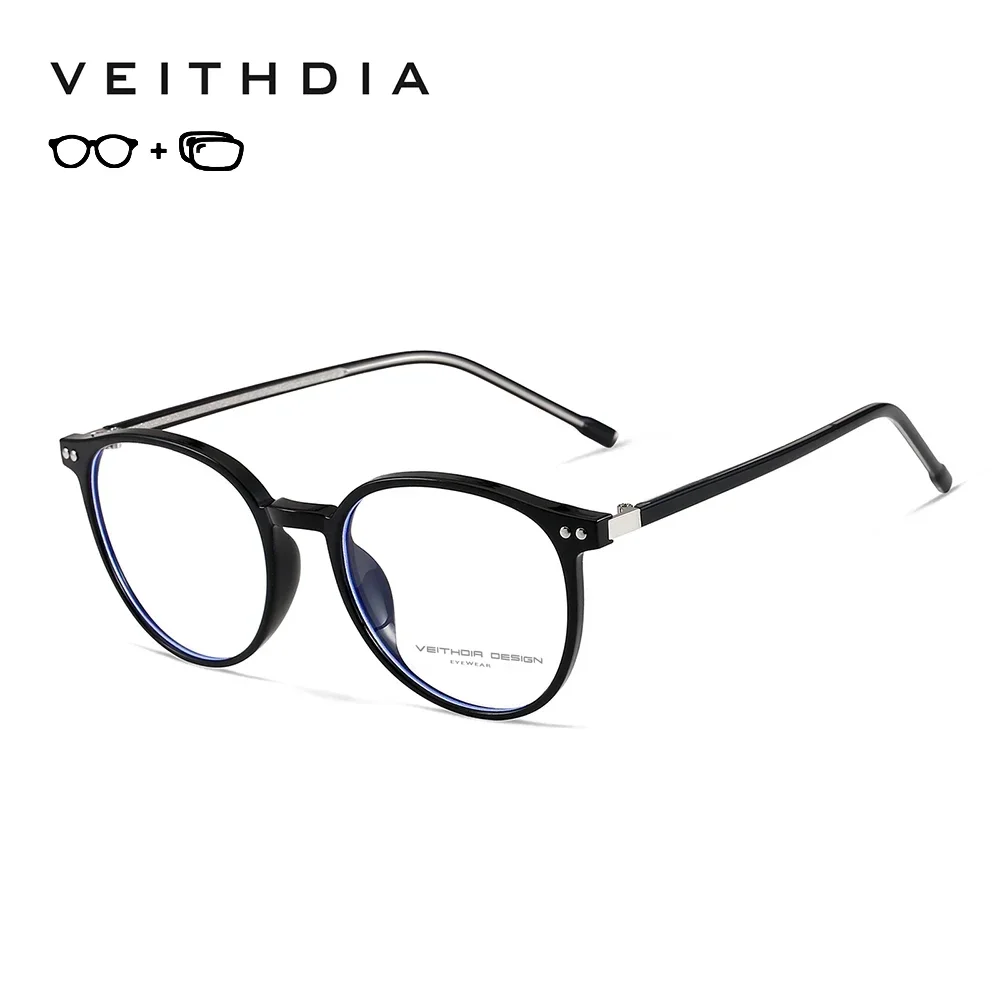 VEITHDIA Brand Retro Men Prescription Glasses Customizable Photochromic Myopia Optical Eyewear Round Frame For Female VP00725
